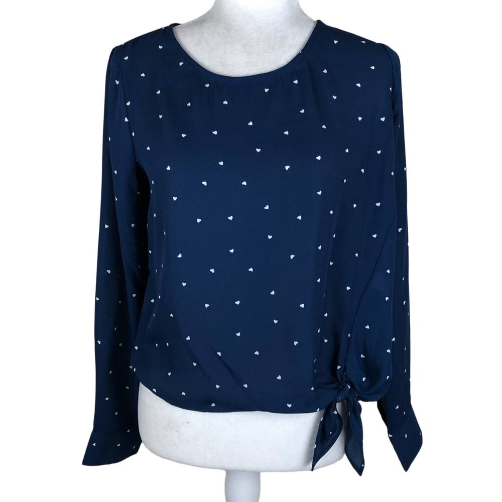 SOCIALITE Navy Blue Heart Tie Hem Blouse XS NWT
